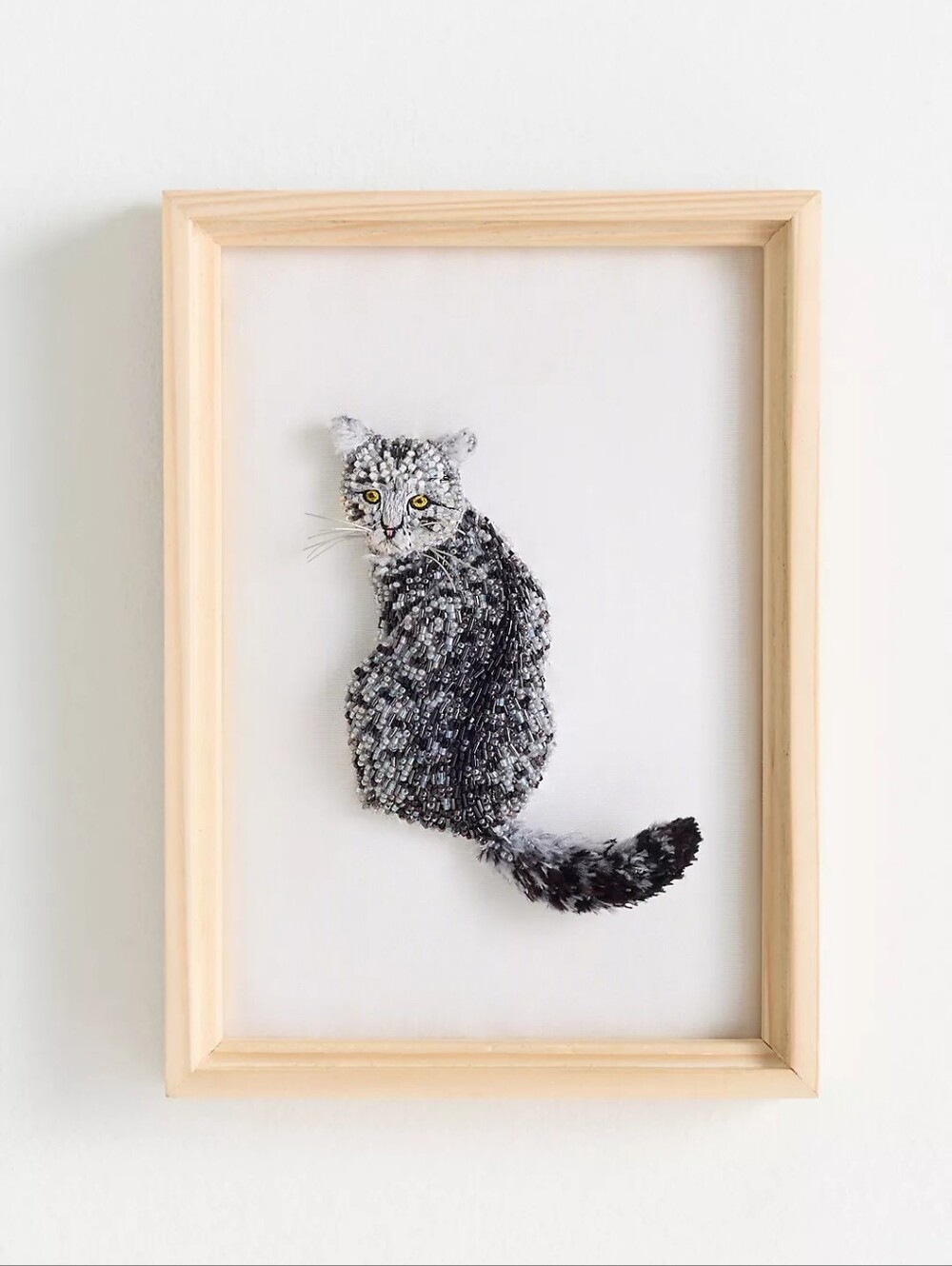 Anthropologie Cat Beaded Wall Art Tabby